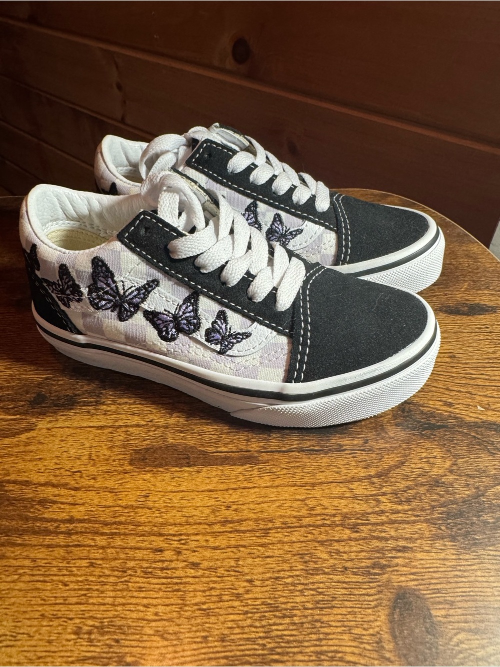 Vans Kids' Low Top Sneakers with Purple Butterfly Print - Black/White